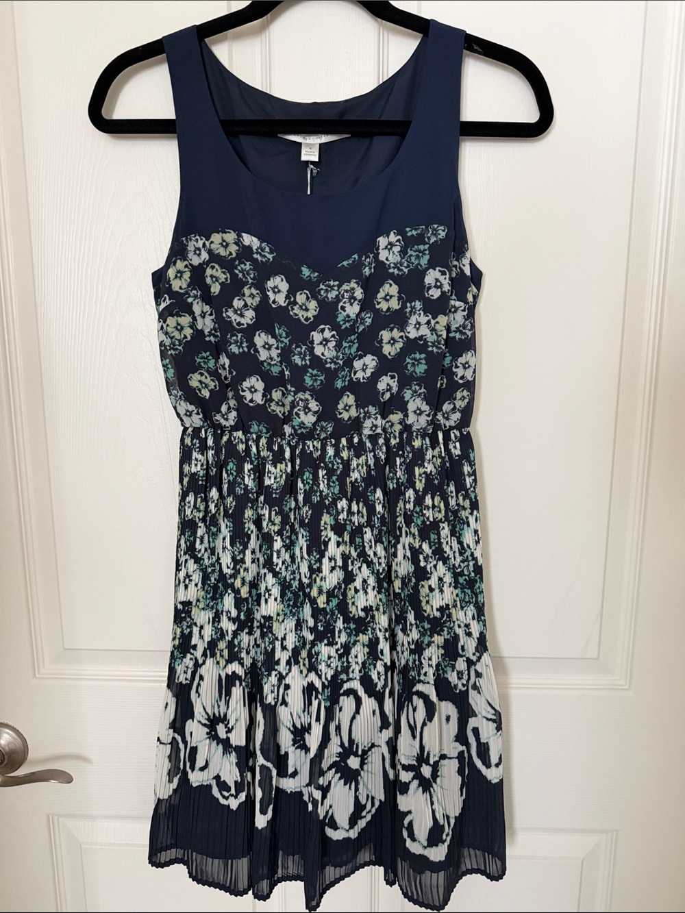 LC Lauren Conrad Navy Floral Pleated Mini Dress